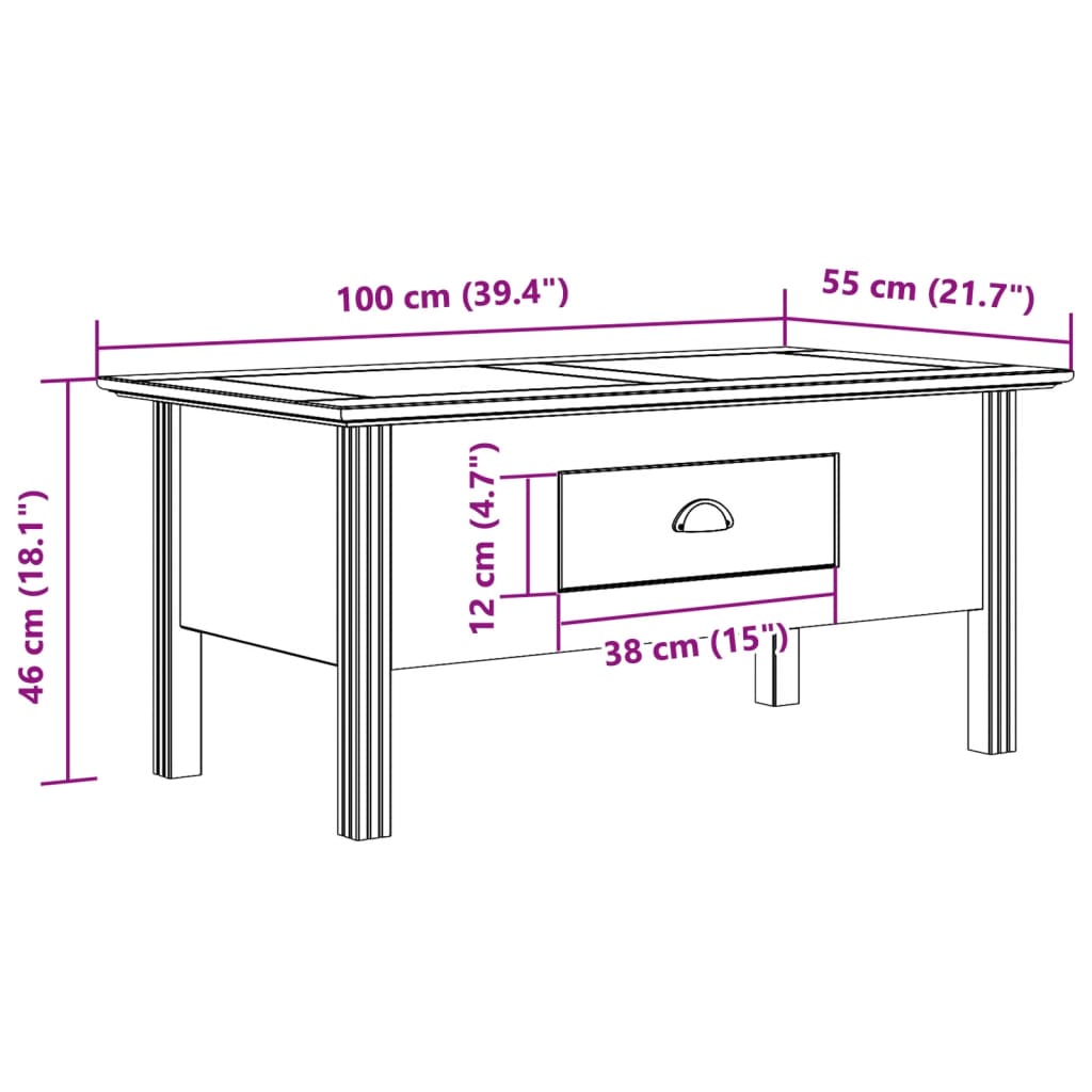 vidaXL Salontafel BODO 100x55x46 cm massief grenenhout grijs