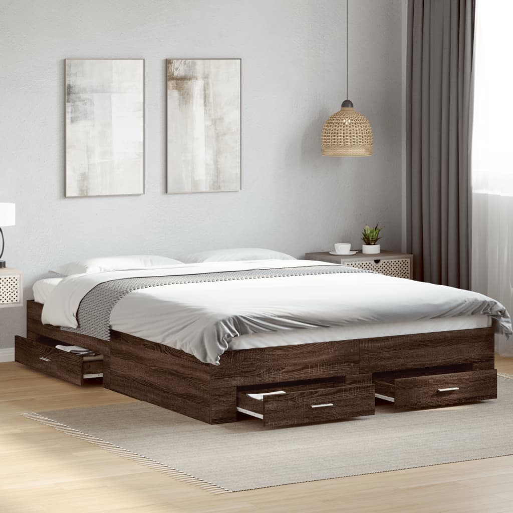 vidaXL Bedframe met lades bewerkt hout bruin eikenkleur 160x200 cm