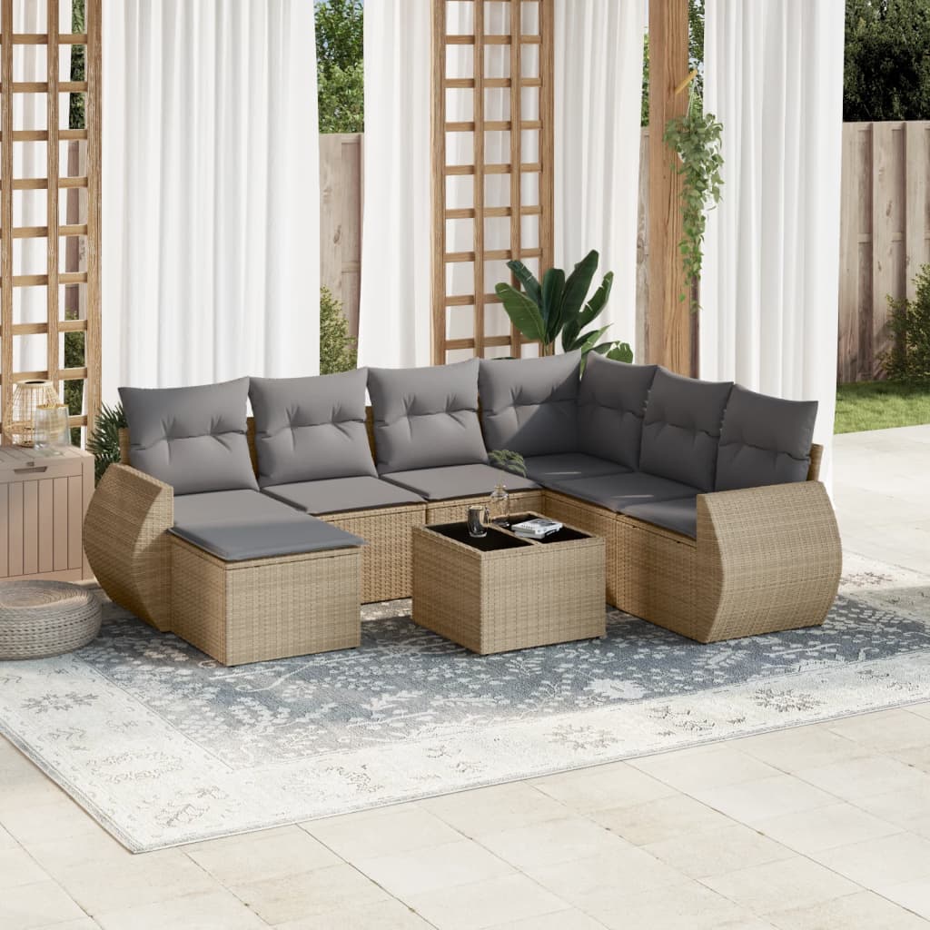 vidaXL 8-delige Loungeset met kussens poly rattan beige