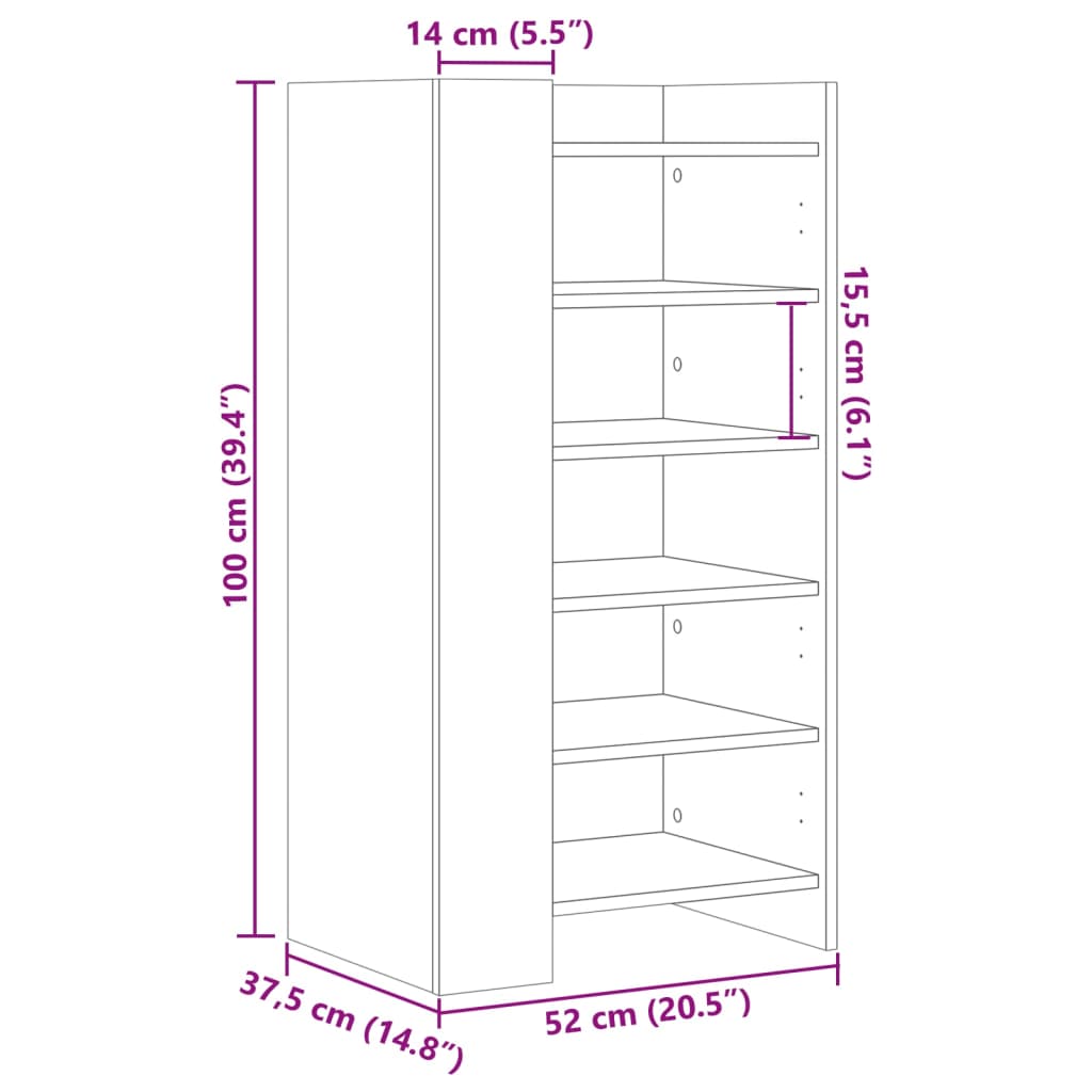 vidaXL Schoenenkast 52x37,5x100 cm bewerkt hout bruin eikenkleurig