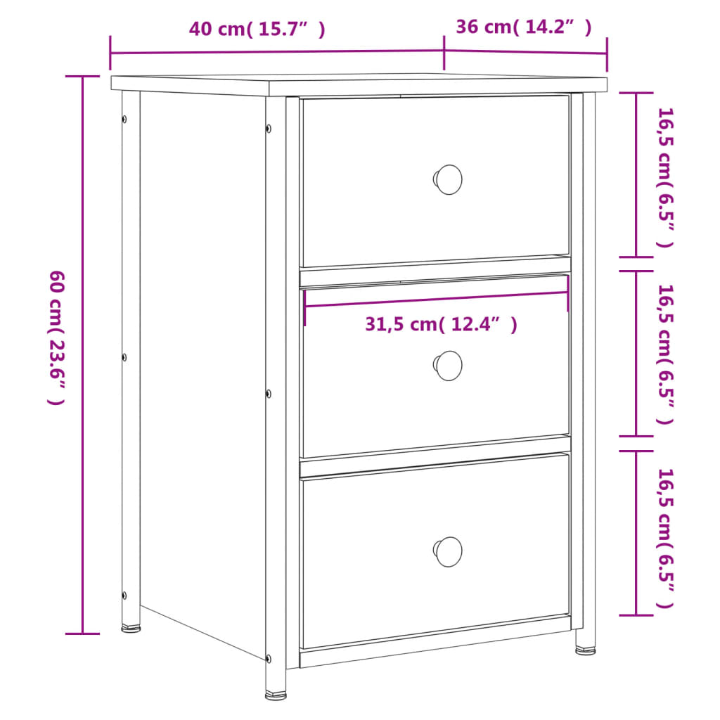 vidaXL Nachtkastjes 2 st 40x36x60 cm bewerkt hout zwart