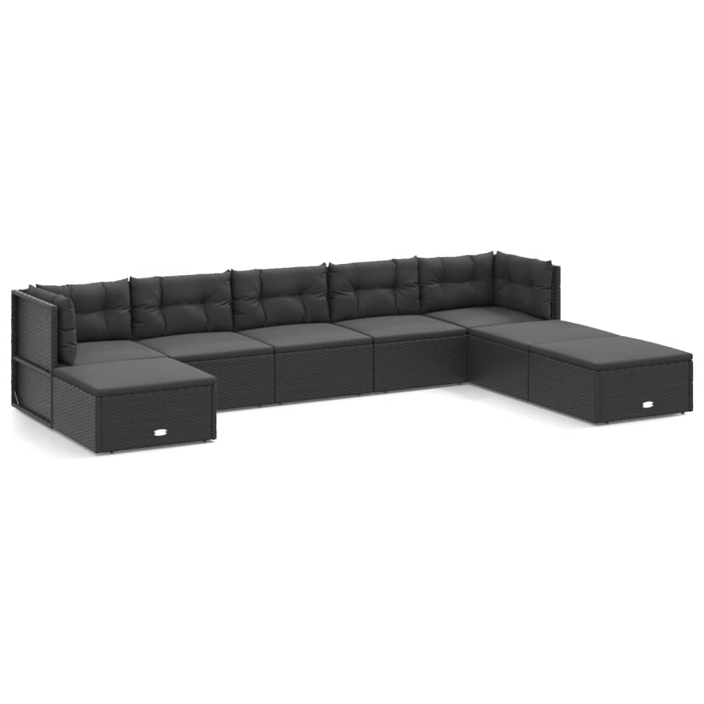 vidaXL 8-delige Loungeset met kussens poly rattan zwart