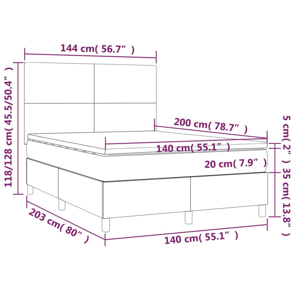 vidaXL Boxspring met matras stof donkerbruin 140x200 cm