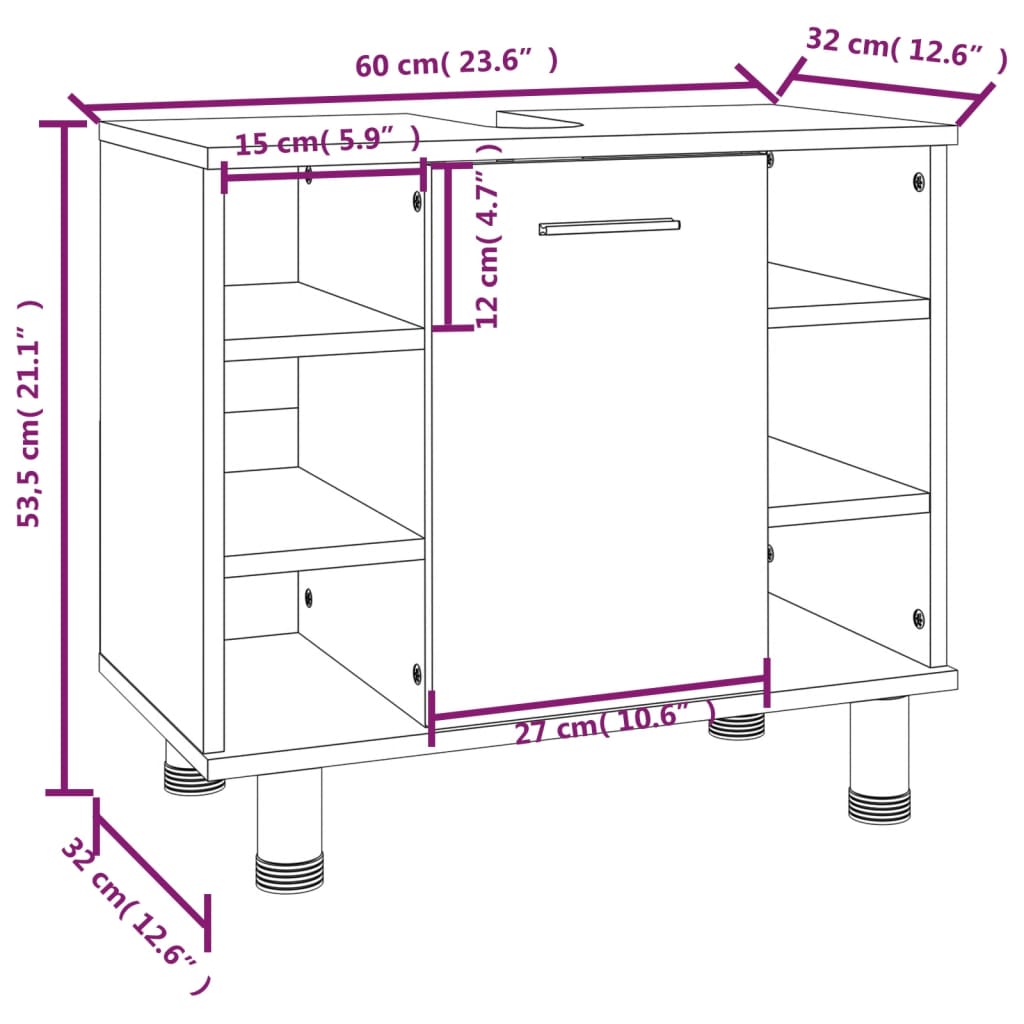 vidaXL Badkamerkast 60x32x53,5 cm bewerkt hout gerookt eikenkleurig