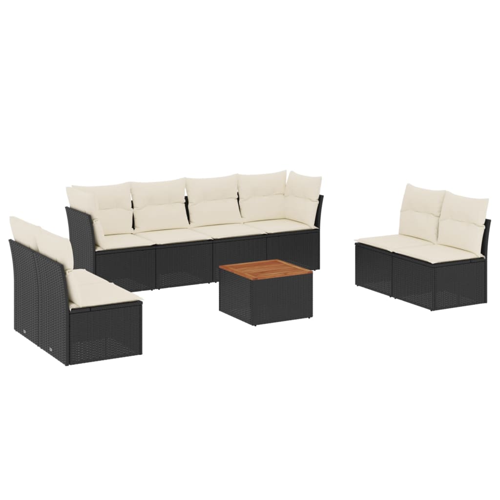 vidaXL 9-delige Loungeset met kussens poly rattan zwart