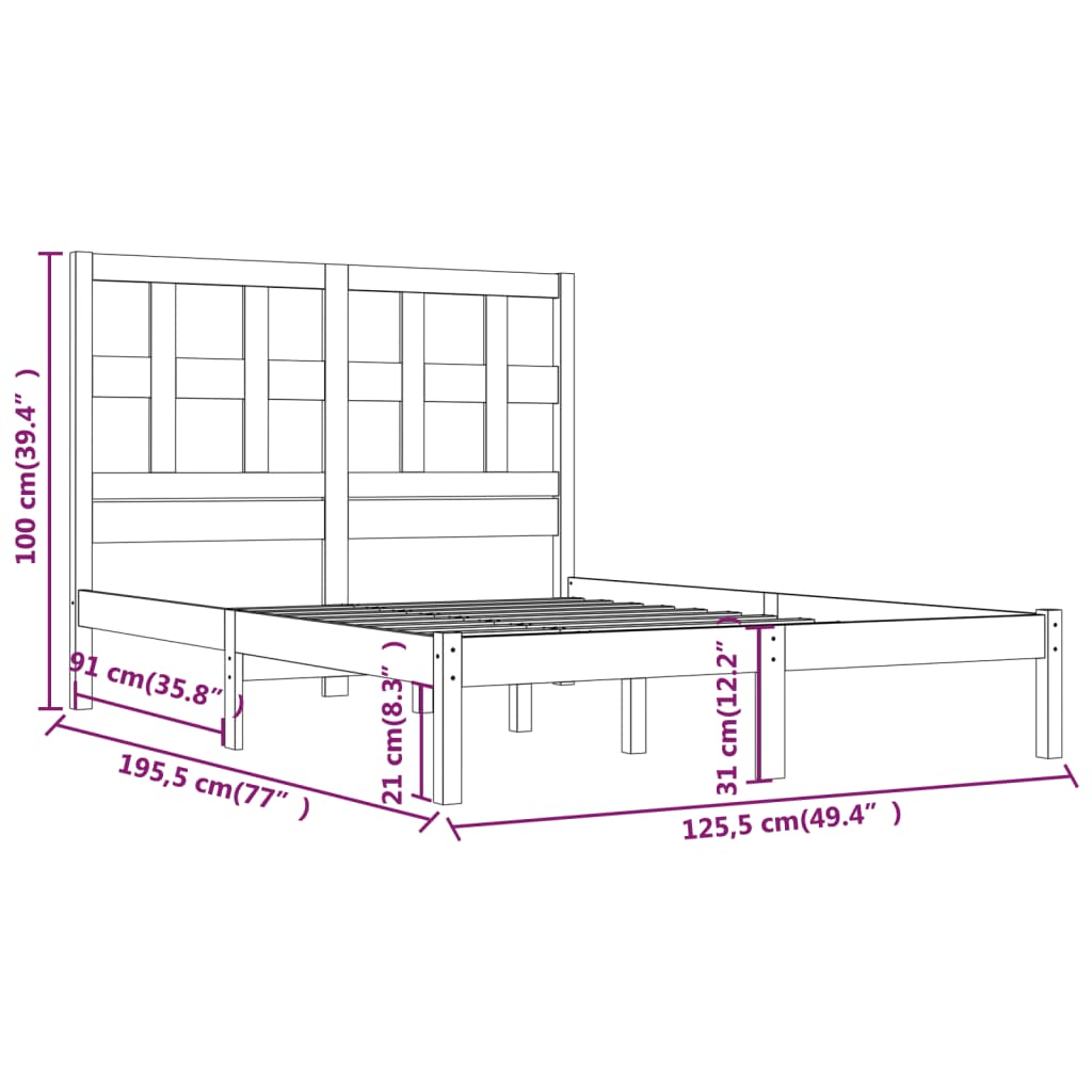 vidaXL Bedframe massief grenenhout zwart 120x190 cm