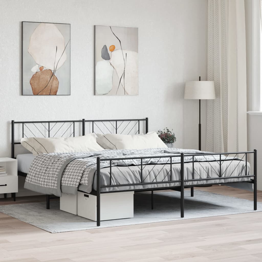 vidaXL Bedframe met hoofd- en voeteneinde metaal zwart 200x200 cm