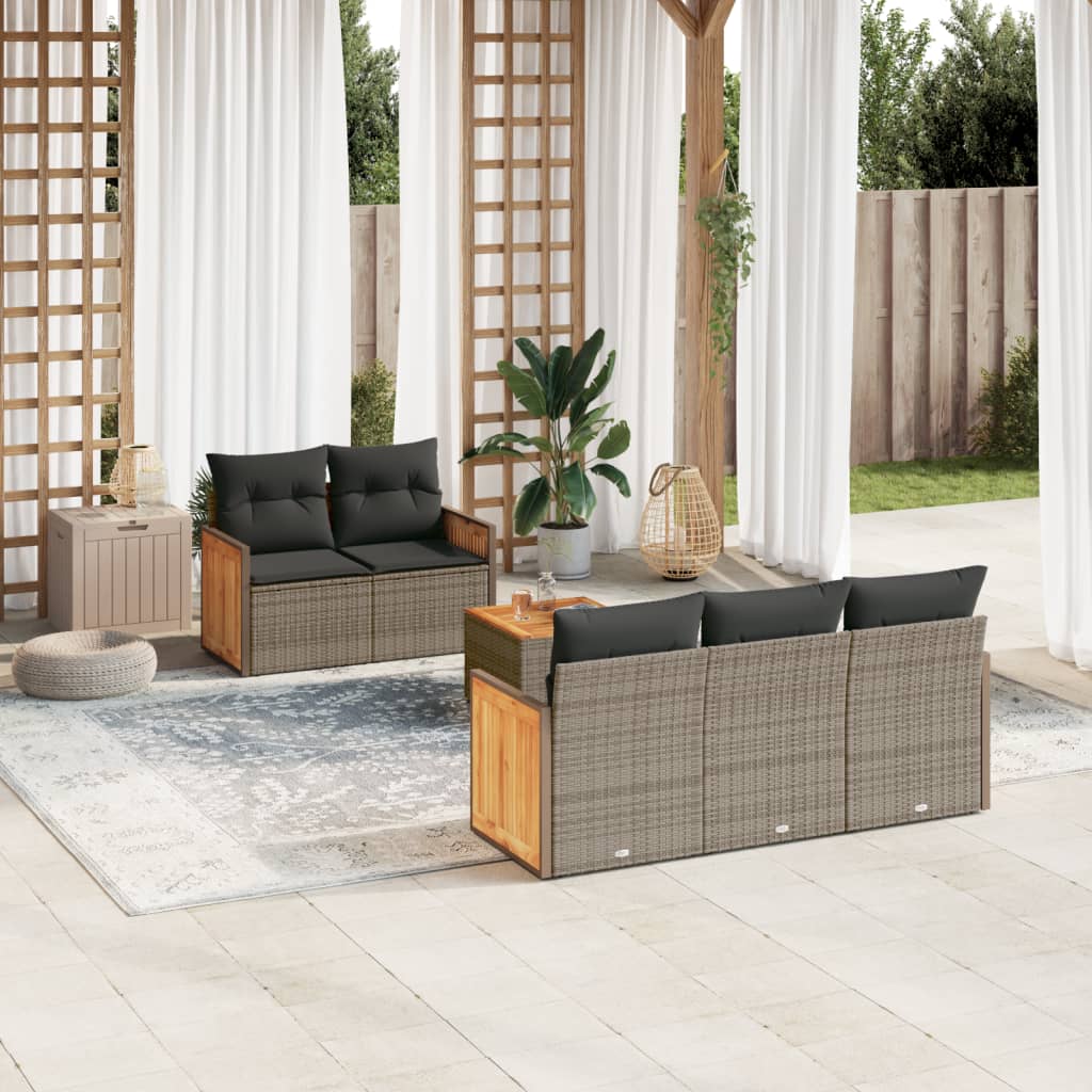 vidaXL 6-delige Loungeset met kussens poly rattan grijs