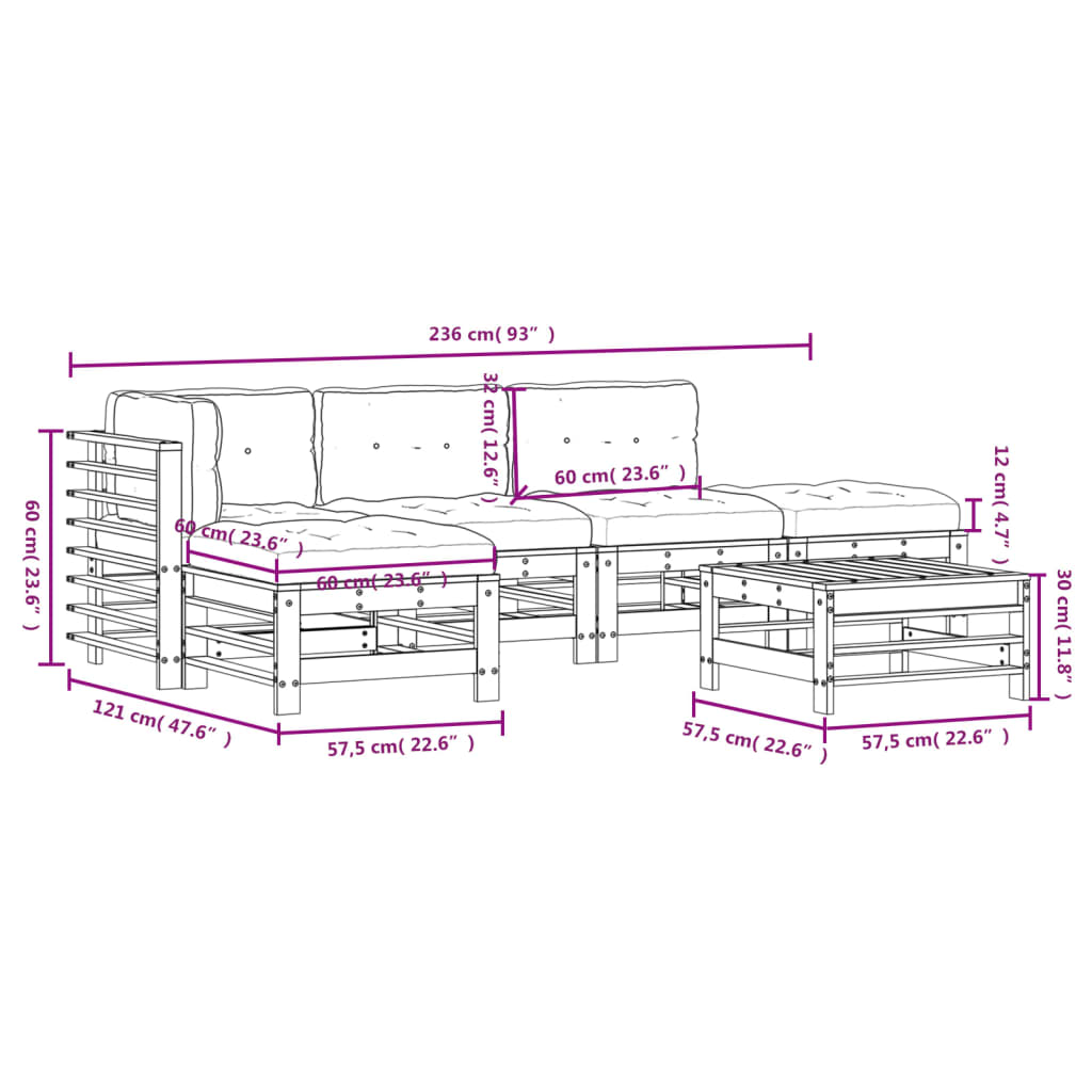 vidaXL 6-delige Loungeset met kussens geïmpregneerd grenenhout