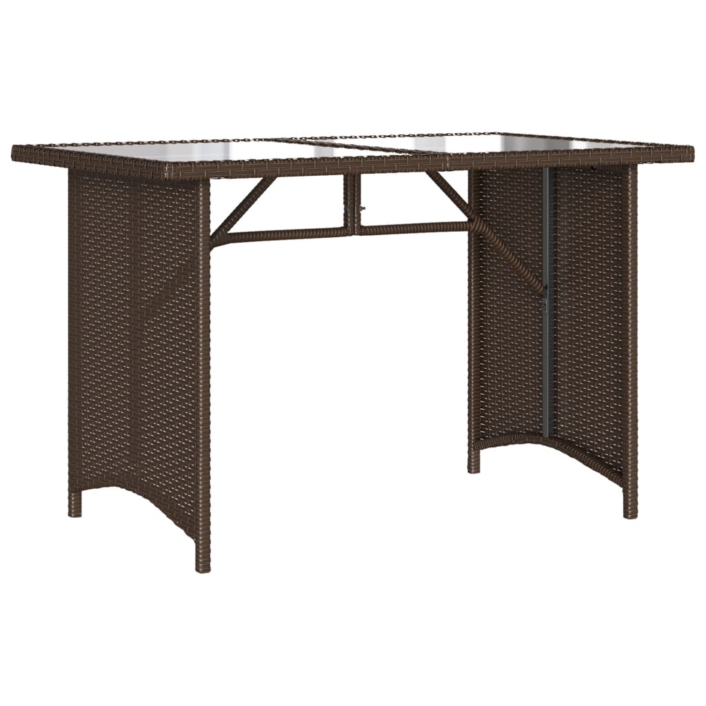 vidaXL Tuintafel met glazen blad 110x68x70 cm poly rattan bruin