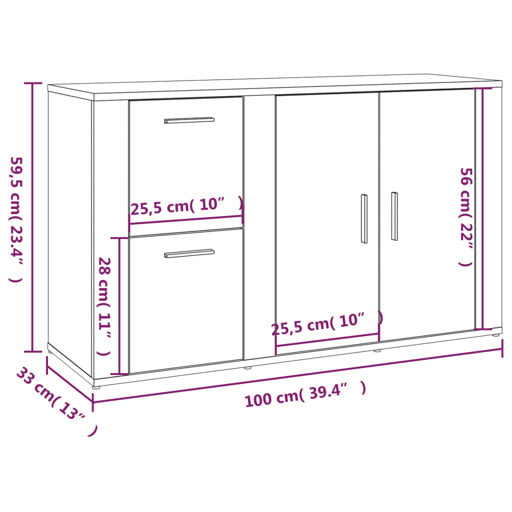 vidaXL Dressoir 100x33x59,5 cm bewerkt hout sonoma eikenkleurig