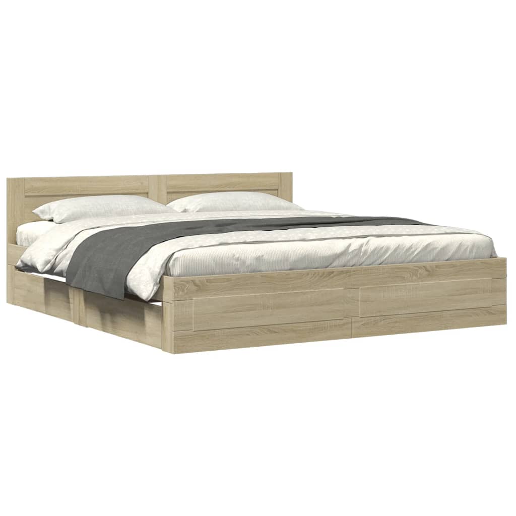 vidaXL Bedframe met hoofdeinde bewerkt hout sonoma eiken 200x200 cm