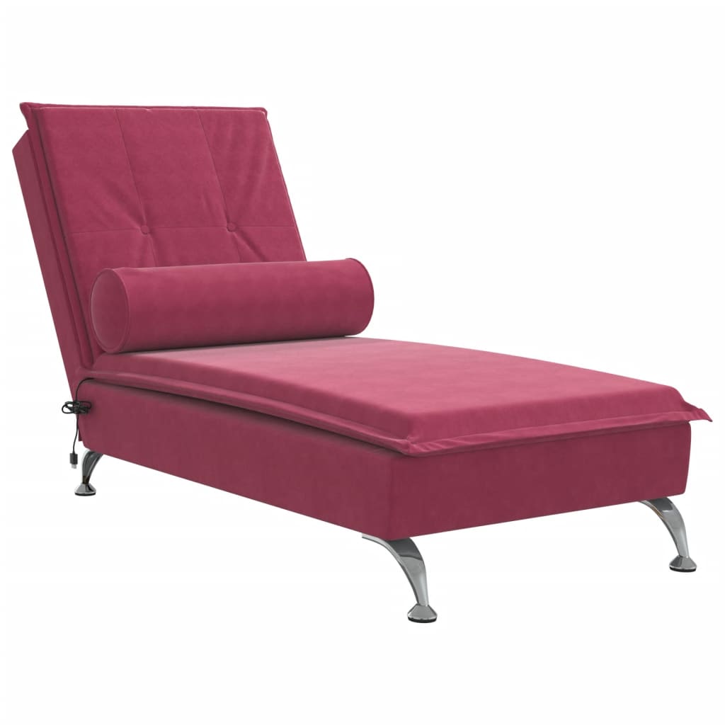 vidaXL Massage chaise longue met bolster fluweel wijnrood