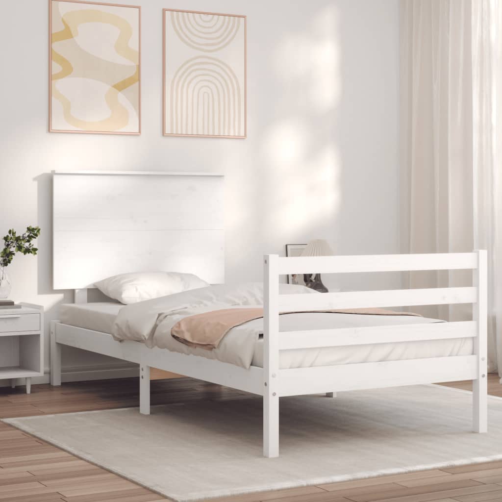 vidaXL Bedframe met hoofdbord massief hout wit 90x200 cm