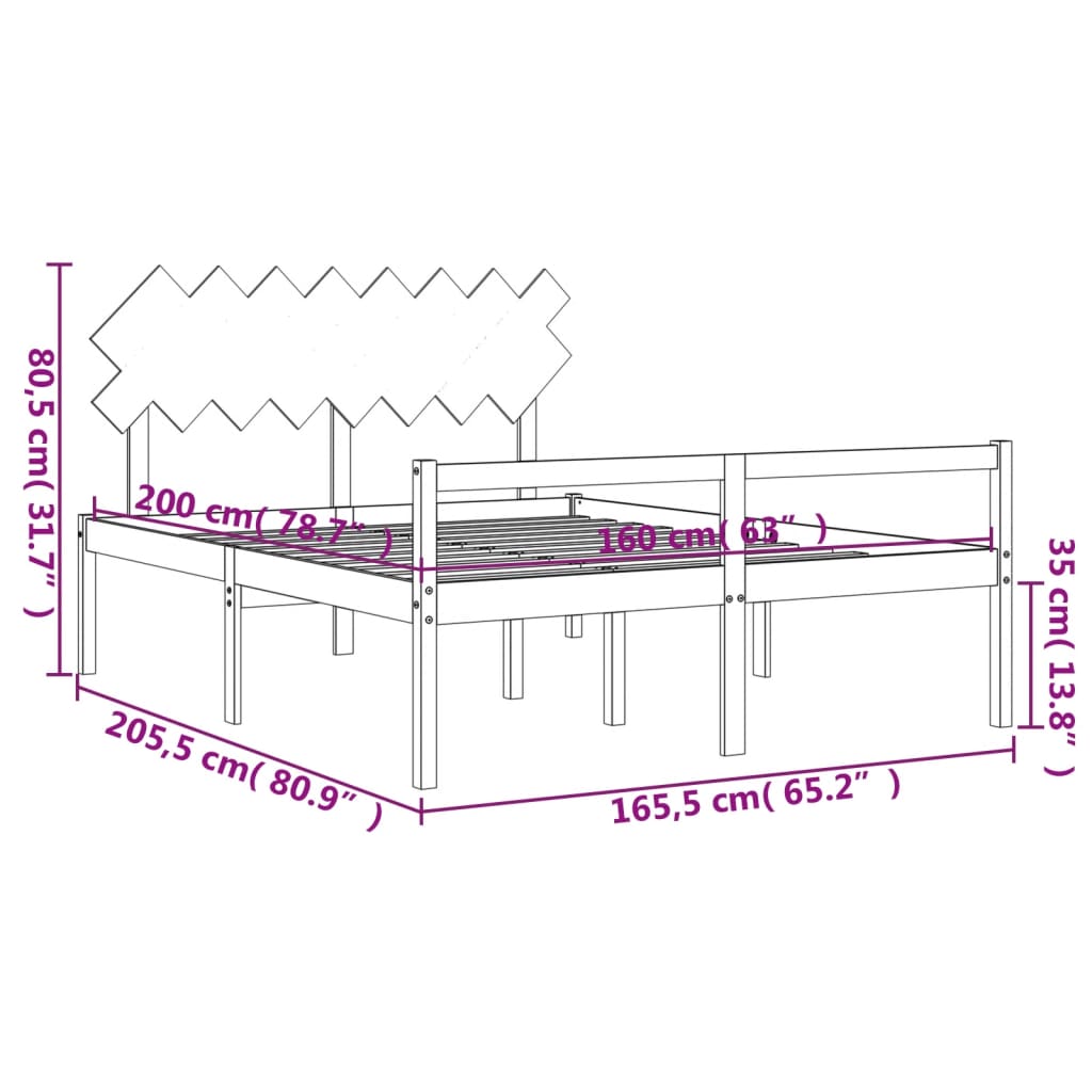 vidaXL Seniorenbed met hoofdbord massief hout wit 160x200 cm