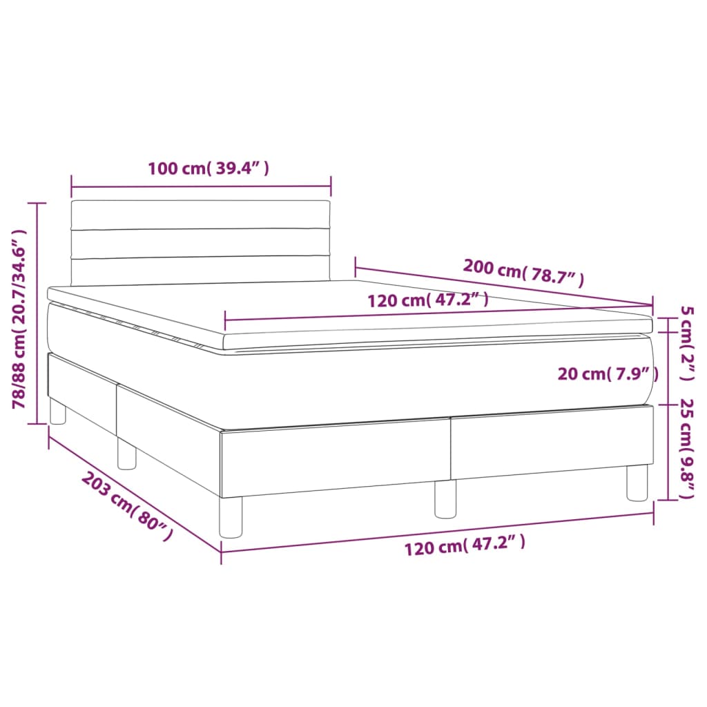 vidaXL Boxspring met matras en LED stof zwart 120x200 cm