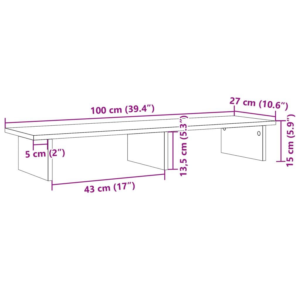 vidaXL Monitorstandaard 100x27x15 cm bewerkt hout bruin eikenkleurig