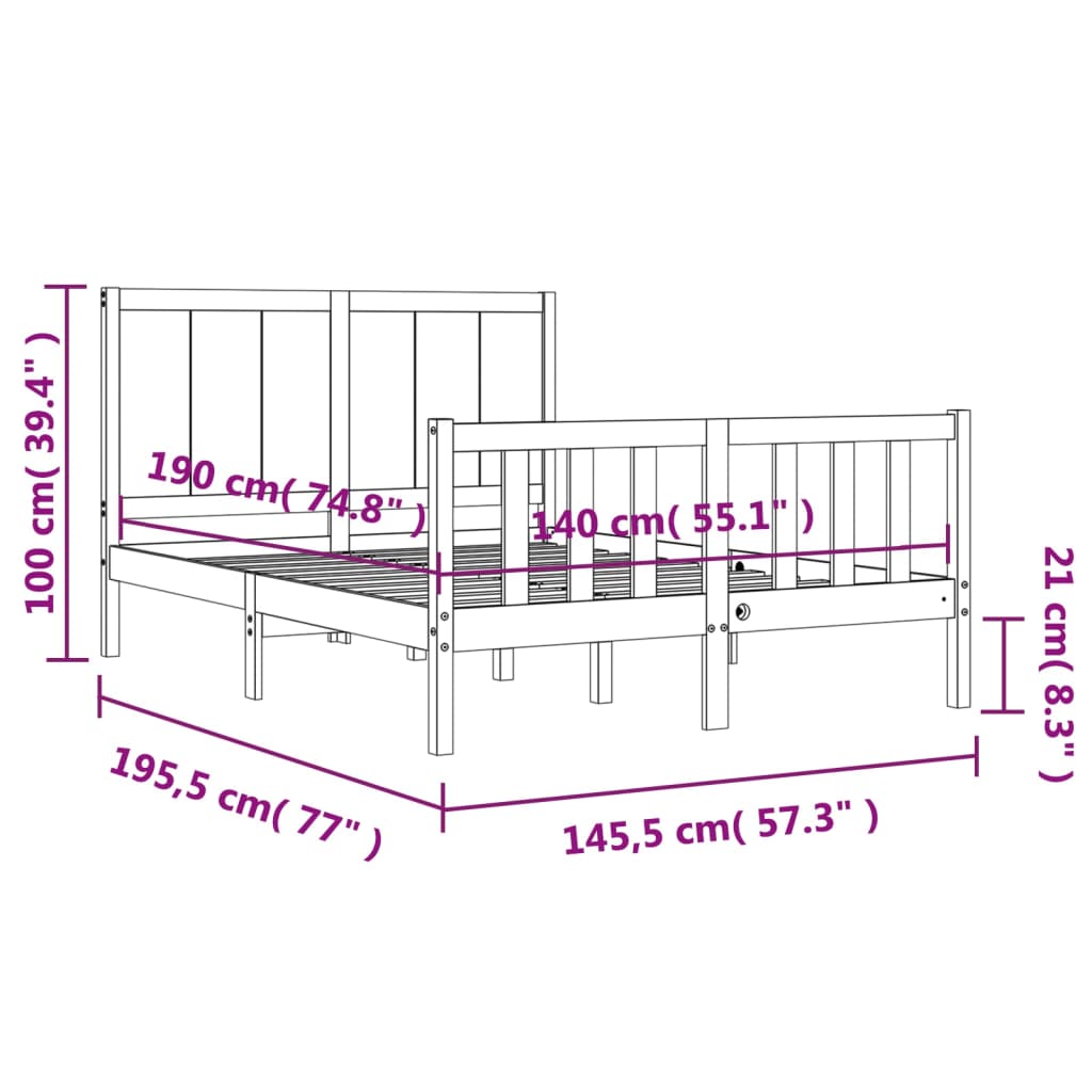 vidaXL Bedframe zonder matras massief grenenhout wit 140x190 cm