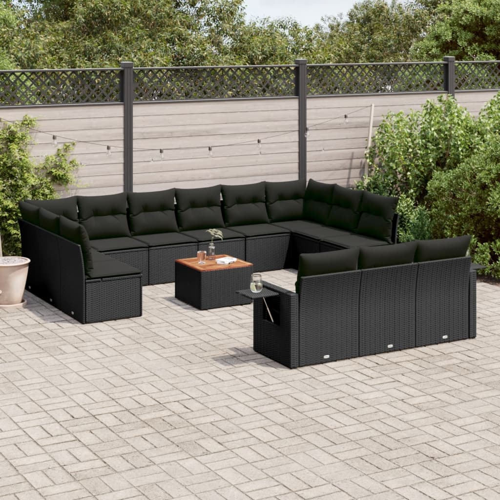 vidaXL 14-delige Loungeset met kussens poly rattan zwart