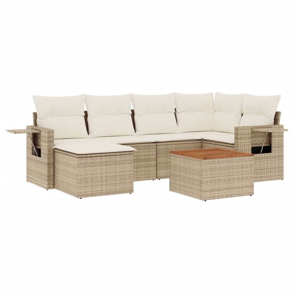 vidaXL 7-delige Loungeset met kussens poly rattan beige