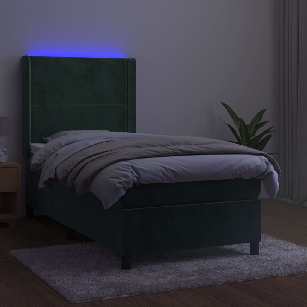 vidaXL Boxspring met matras en LED fluweel donkergroen 80x200 cm