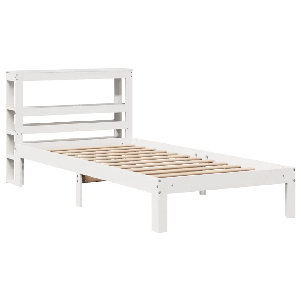 vidaXL Bedframe met hoofdbord massief grenenhout wit 75x190 cm