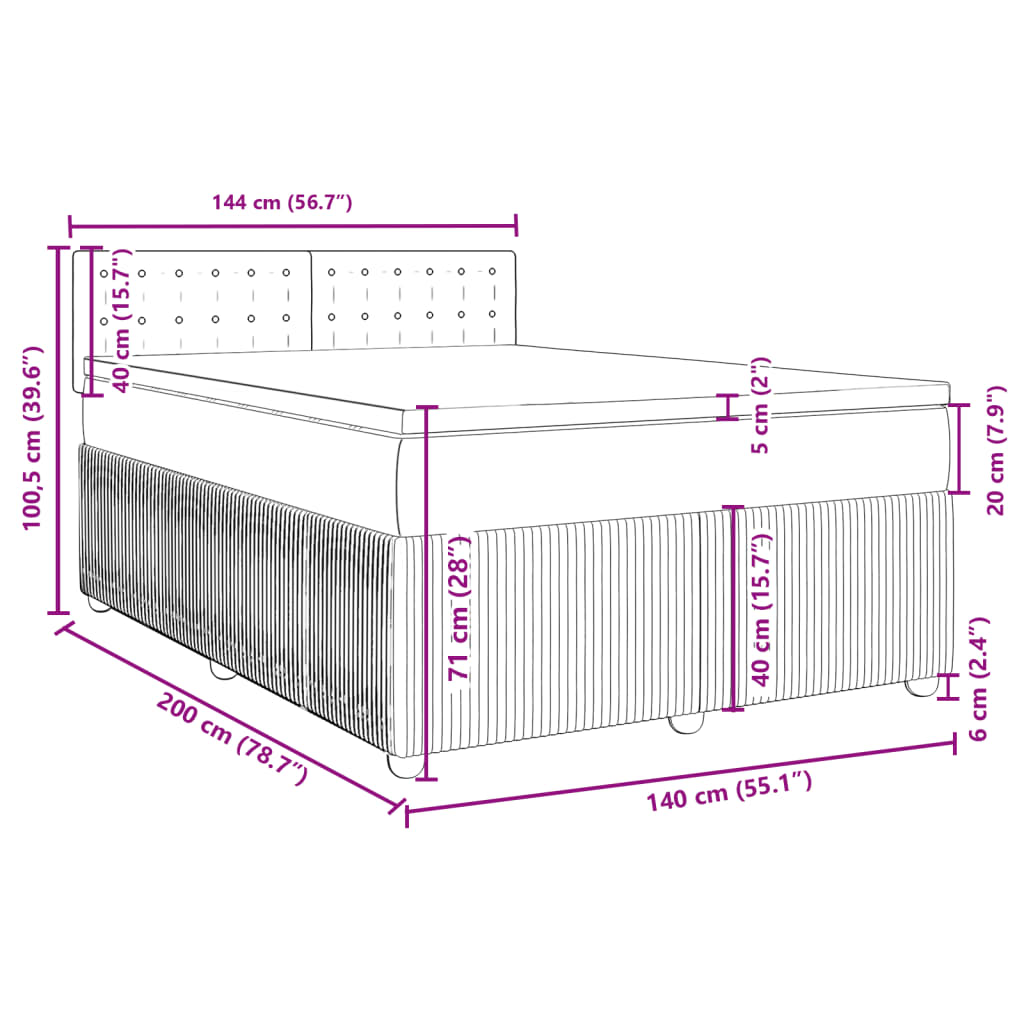 vidaXL Boxspring met matras stof donkerbruin 140x200 cm