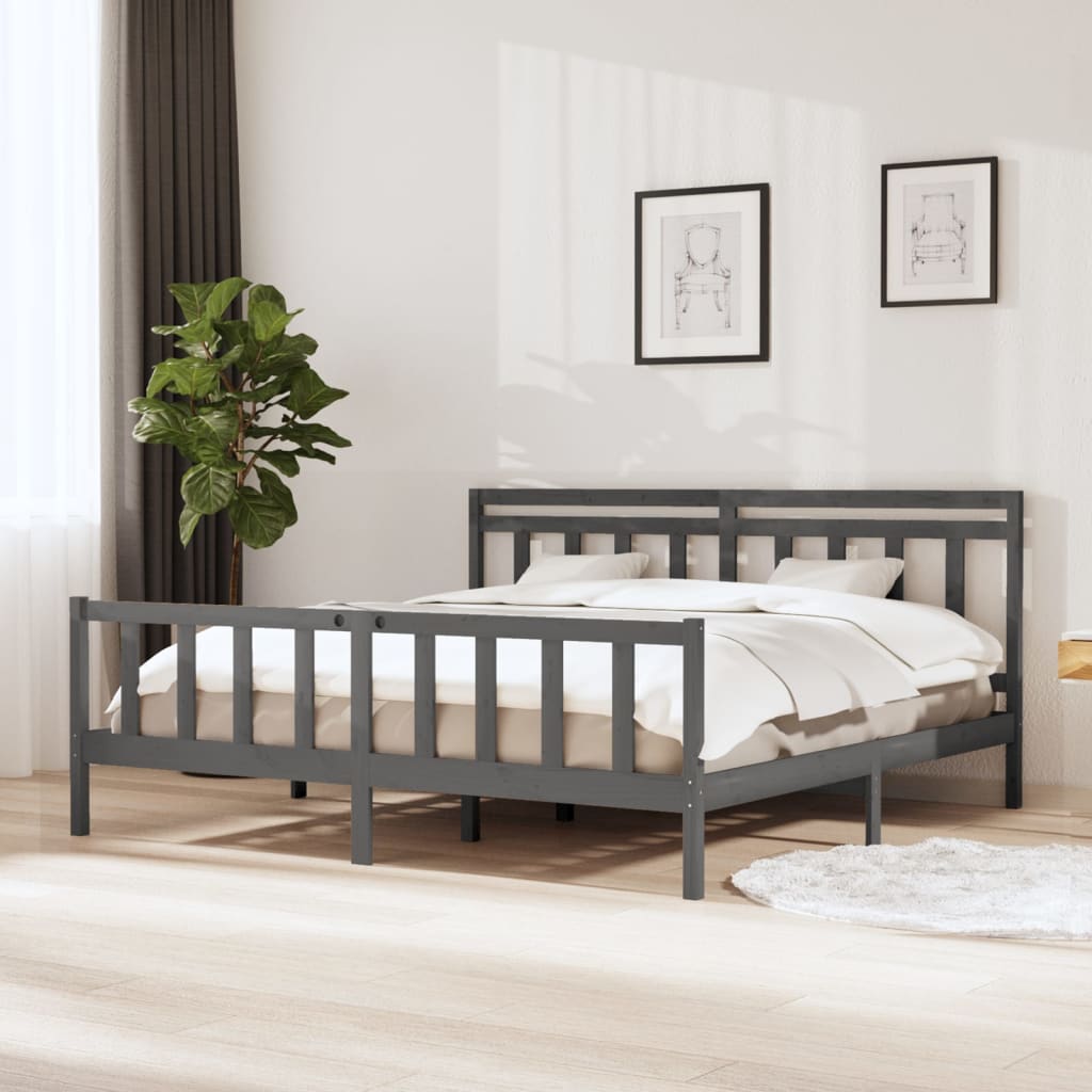 vidaXL Bedframe massief hout grijs 200x200 cm