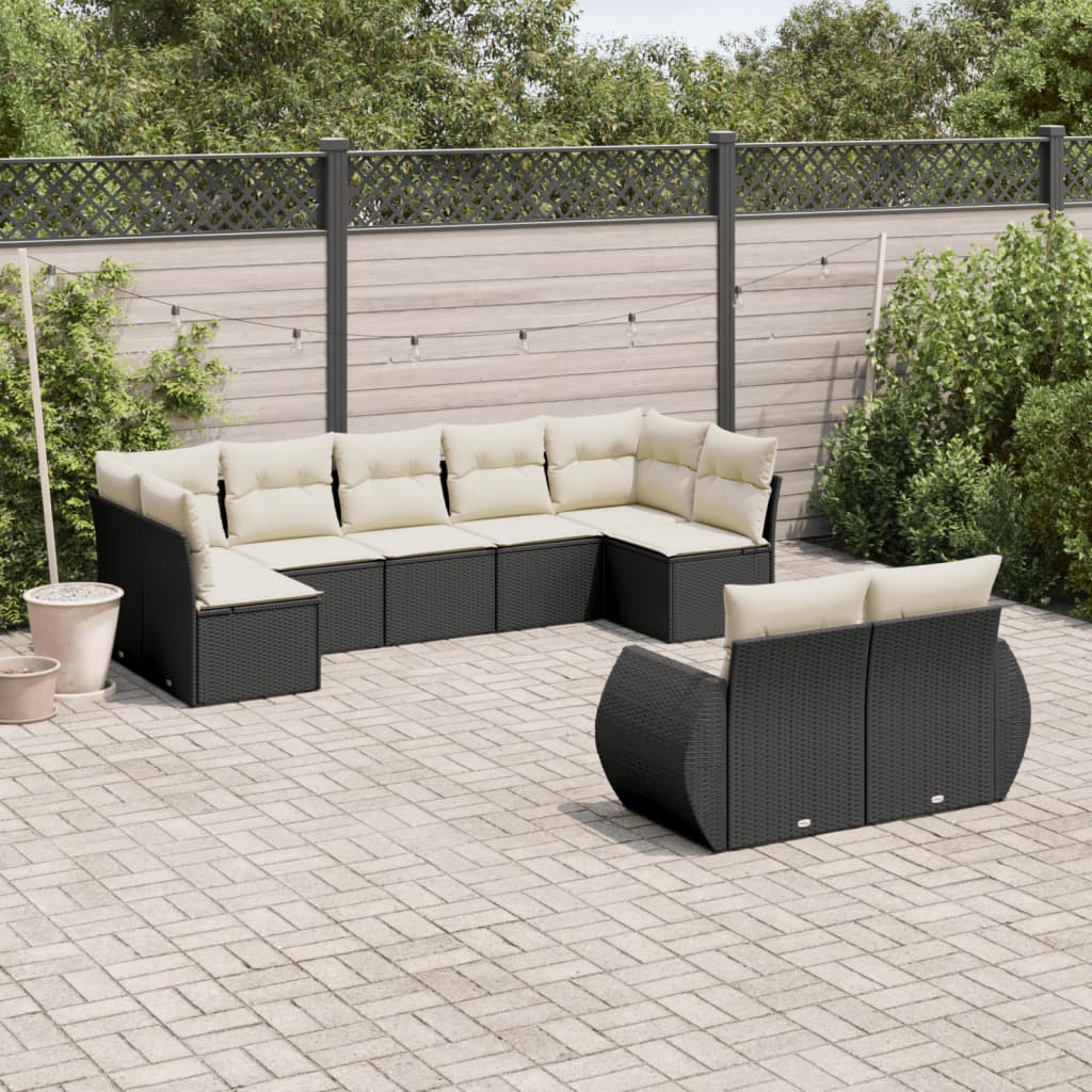 vidaXL 9-delige Loungeset met kussens poly rattan zwart