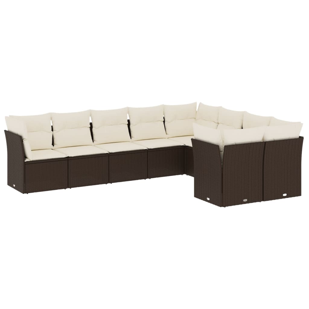 vidaXL 9-delige Loungeset met kussens poly rattan bruin