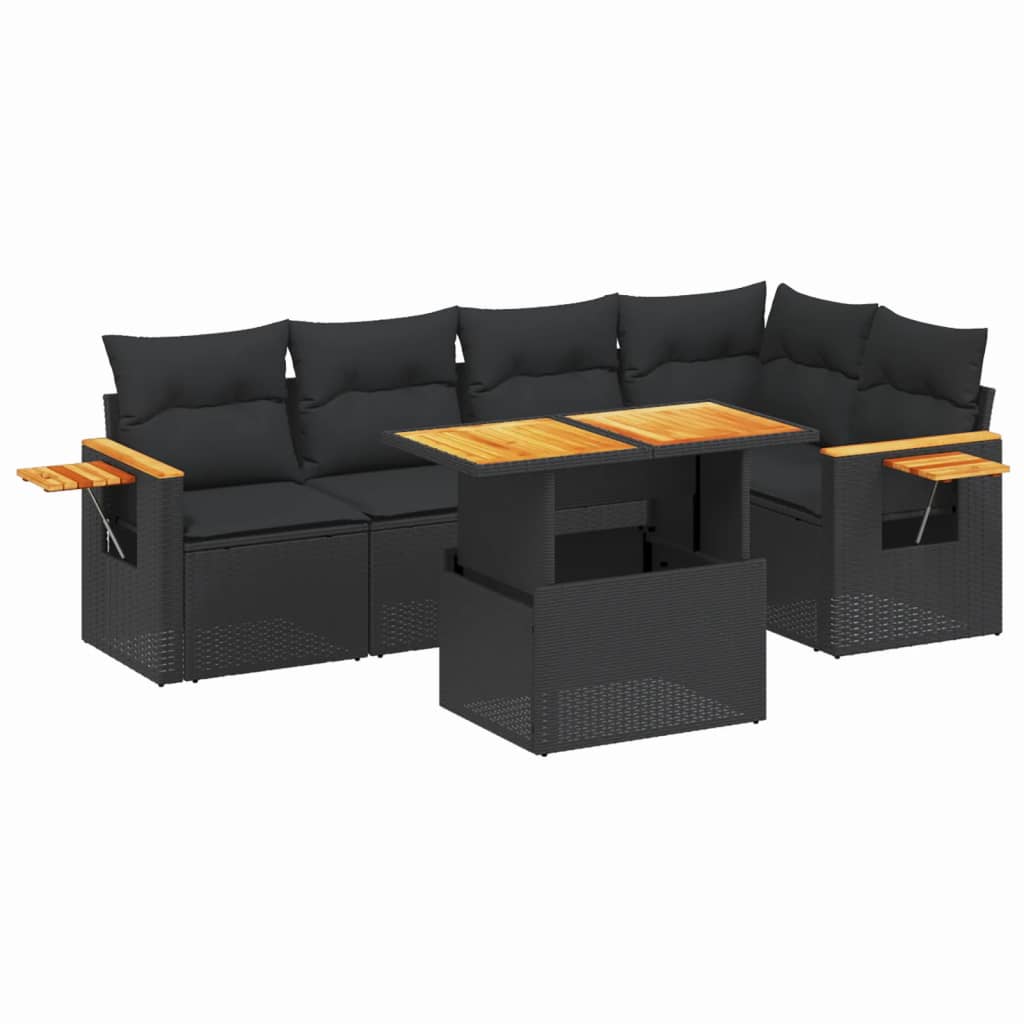 vidaXL 6-delige Loungeset met kussens poly rattan zwart