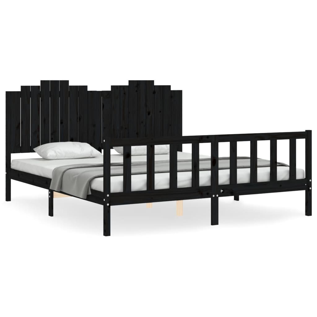 vidaXL Bedframe met hoofdbord massief hout zwart 180x200 cm