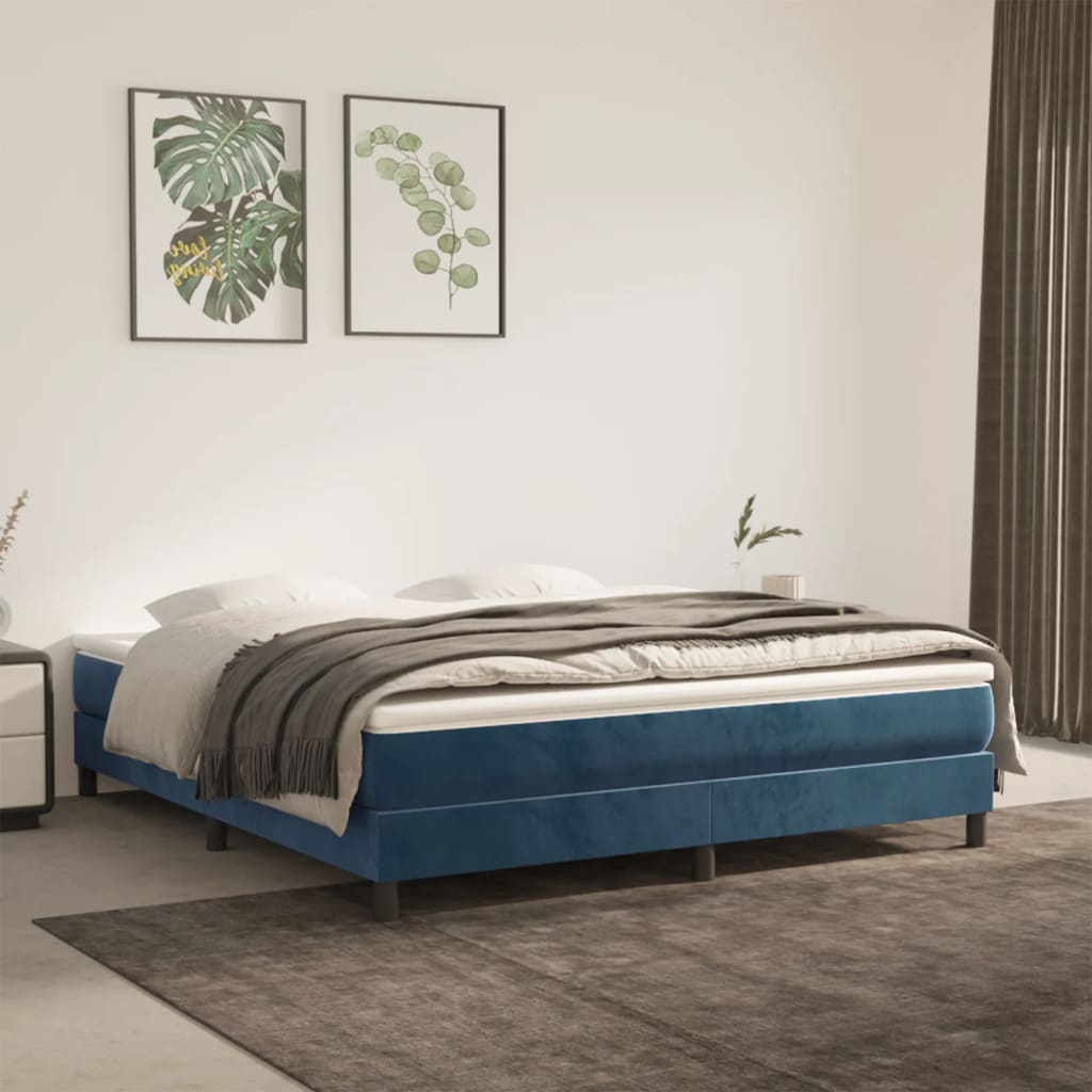 vidaXL Boxspring met matras fluweel donkerblauw 160x200 cm