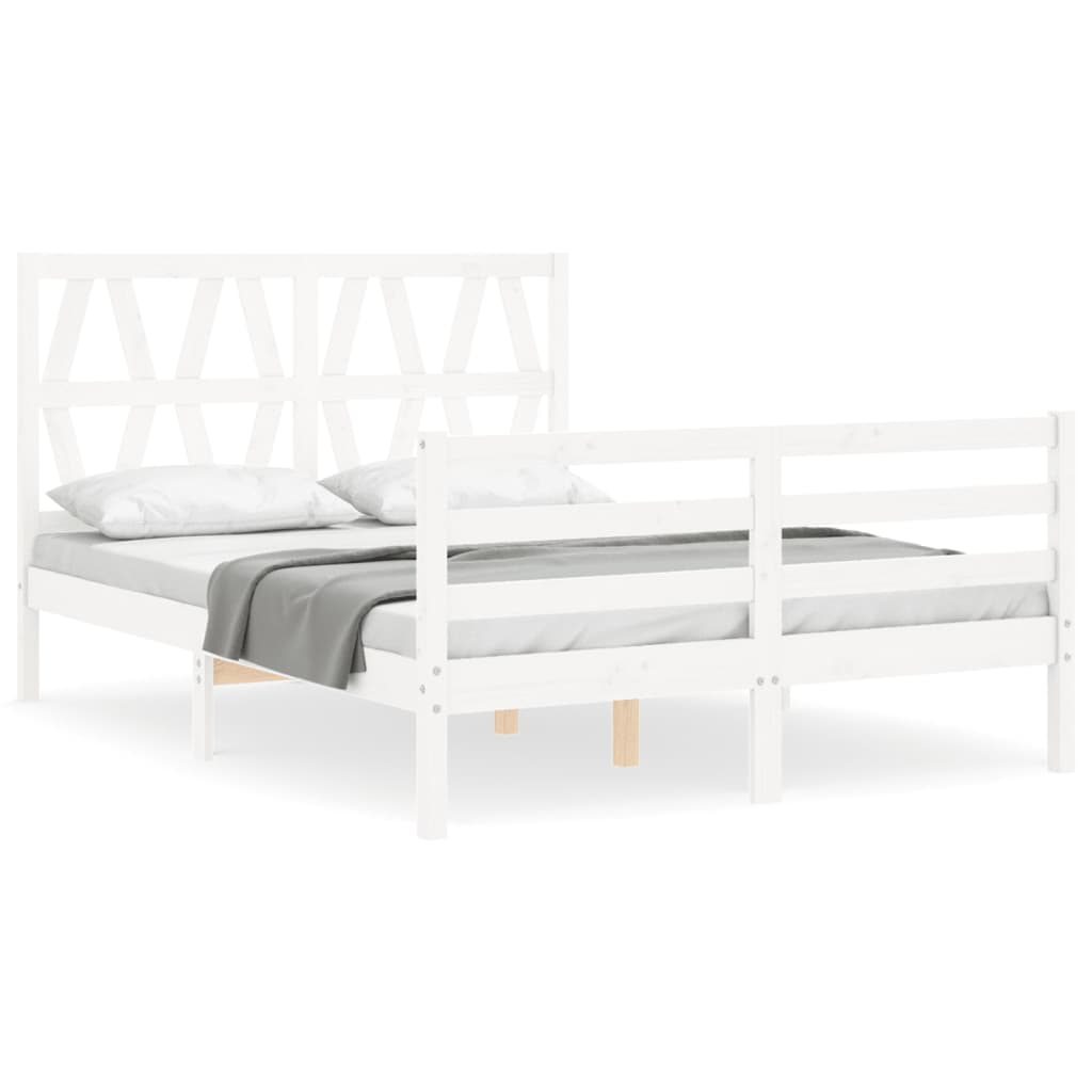 vidaXL Bedframe met hoofdbord massief hout wit 140x190 cm