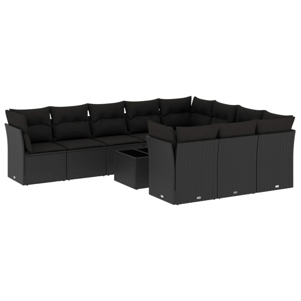 vidaXL 11-delige Loungeset met kussens poly rattan zwart