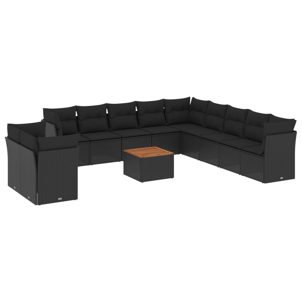 vidaXL 12-delige Loungeset met kussens poly rattan zwart