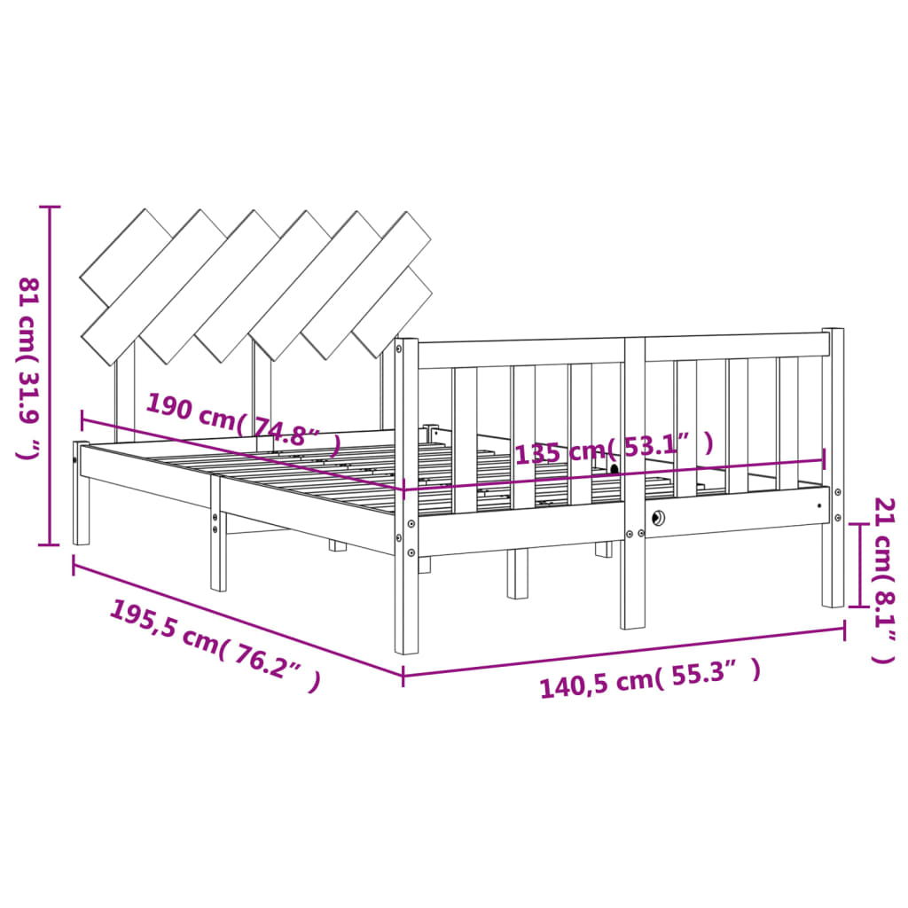 vidaXL Bedframe met hoofdbord massief hout zwart