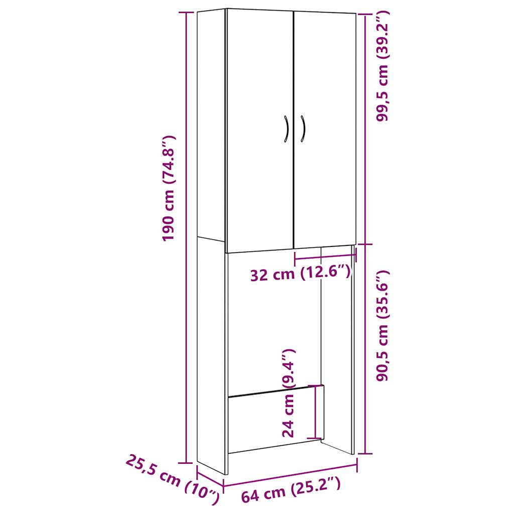 vidaXL Wasmachinekast 64x25,5x190 cm oud houtkleurig