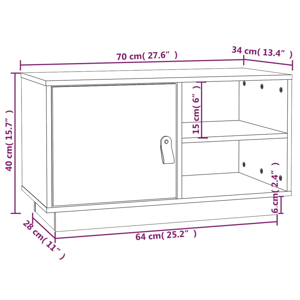 vidaXL Tv-meubel 70x34x40 cm massief grenenhout grijs