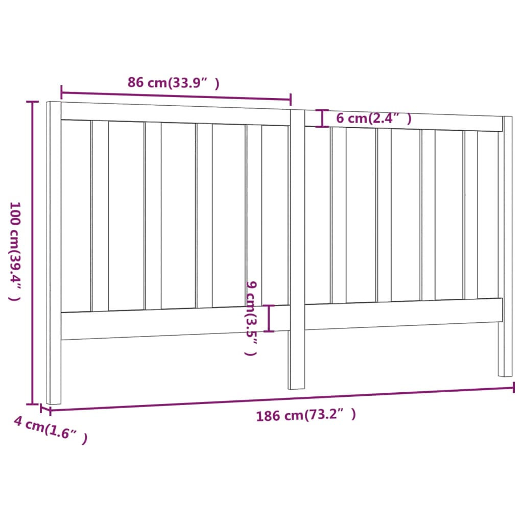 vidaXL Hoofdbord 186x4x100 cm massief grenenhout grijs