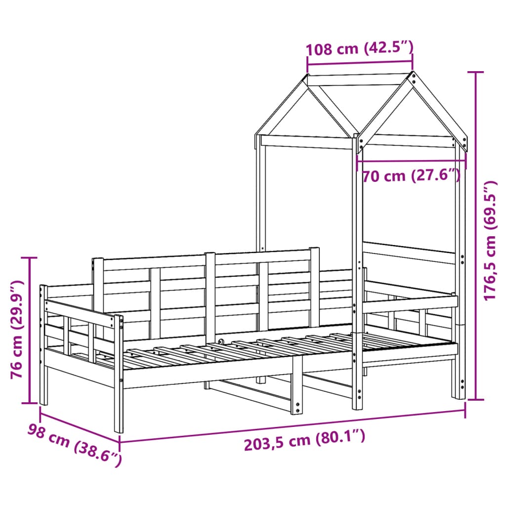 vidaXL Slaapbank met huisje 90x200 cm massief grenenhout