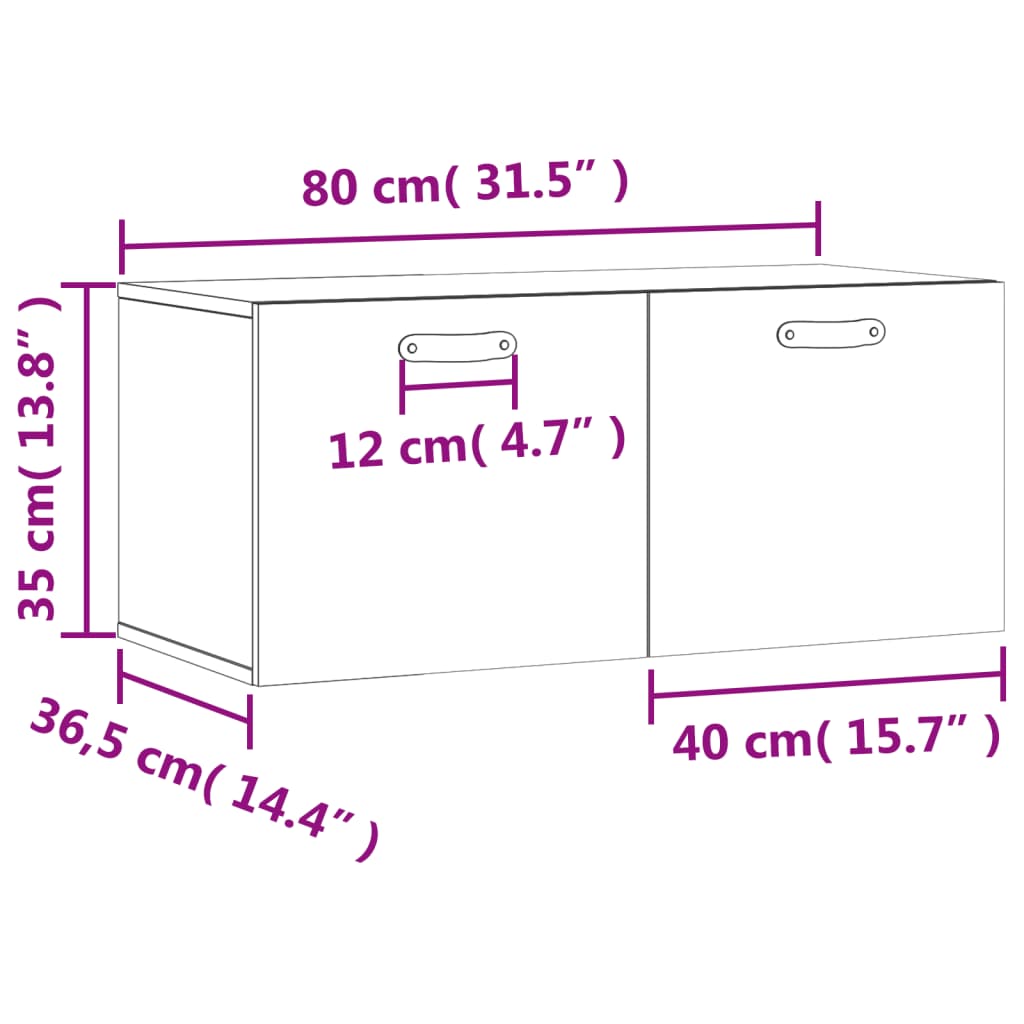 vidaXL Wandkast 80x36,5x35 cm bewerkt hout hoogglans wit