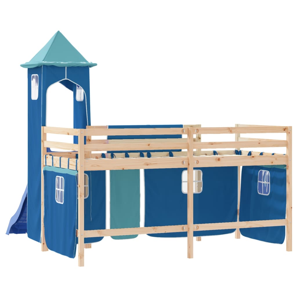 vidaXL Kinderhoogslaper met toren 90x190 cm massief grenenhout blauw