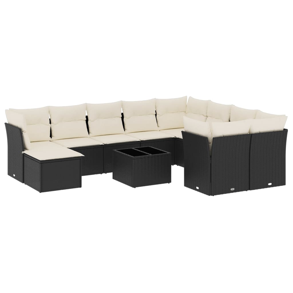 vidaXL 11-delige Loungeset met kussens poly rattan zwart