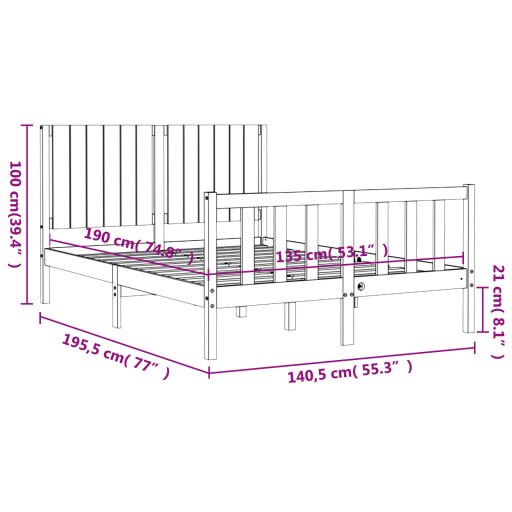 vidaXL Bedframe met hoofdbord massief hout wit