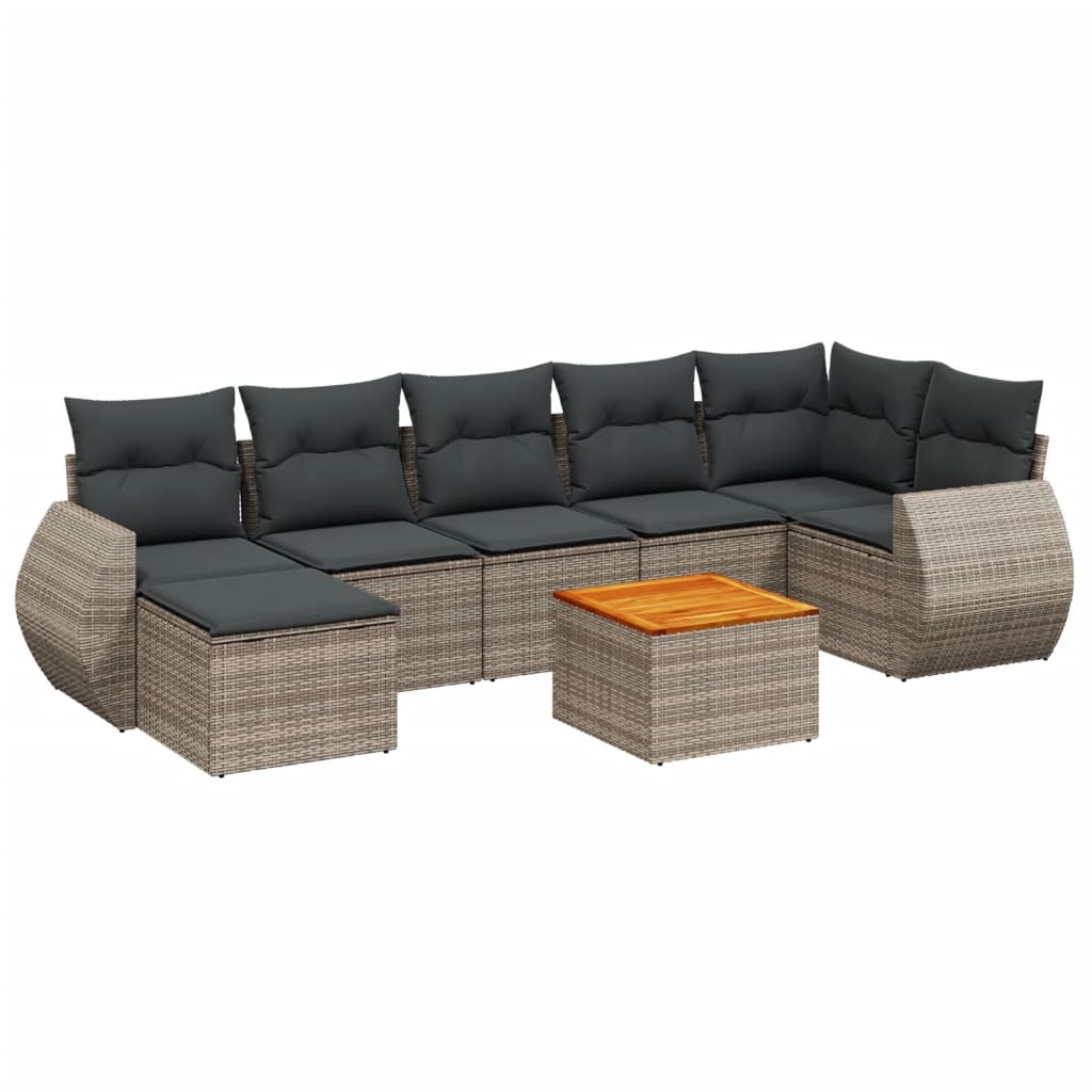 vidaXL 8-delige Loungeset met kussens poly rattan grijs