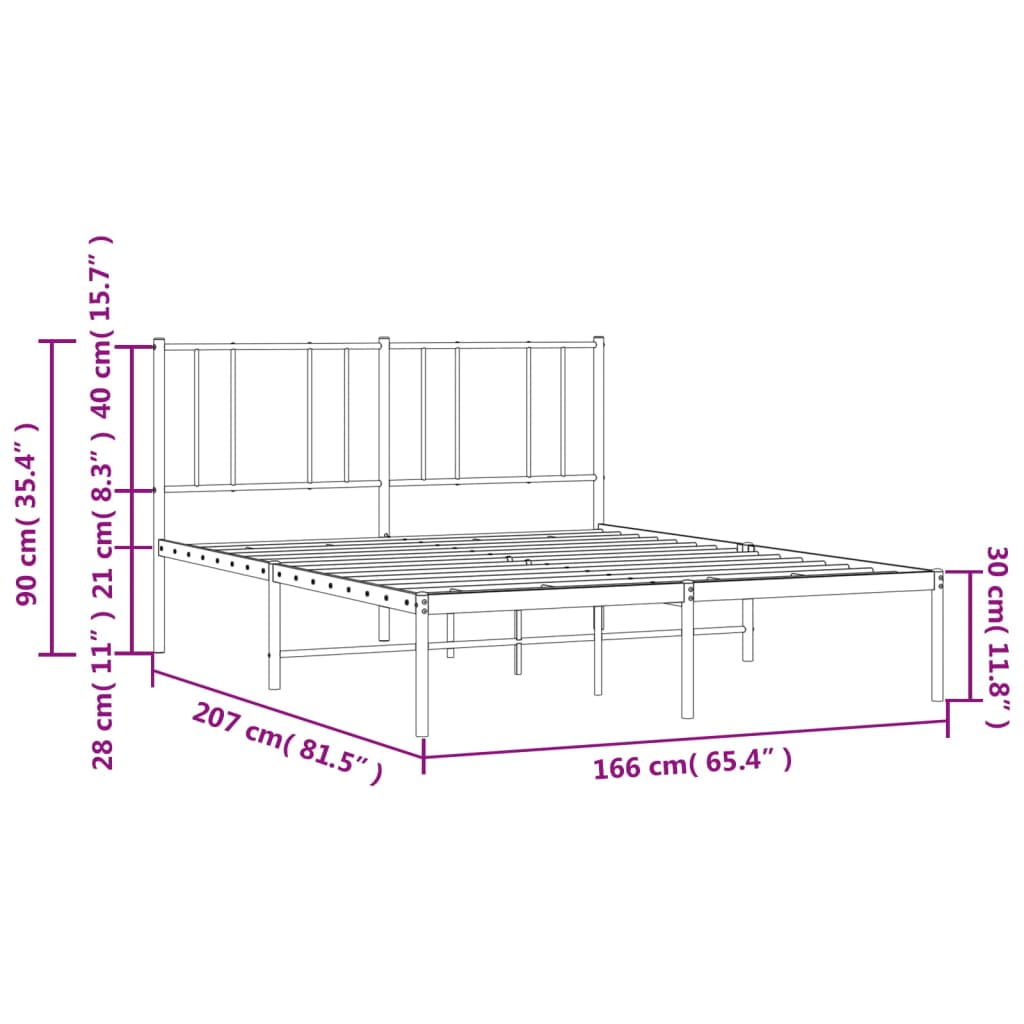 vidaXL Bedframe met hoofdbord metaal zwart 160x200 cm