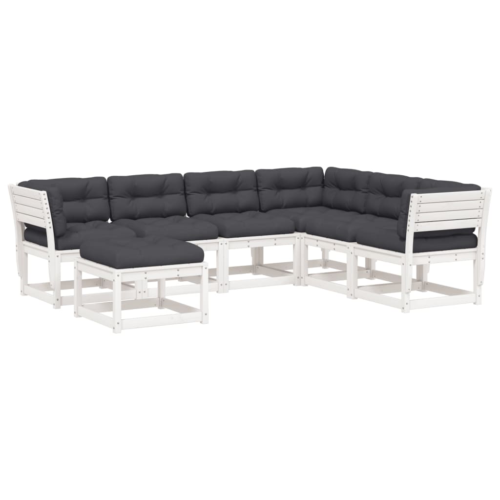 vidaXL 7-delige Loungeset met kussens massief grenenhout wit