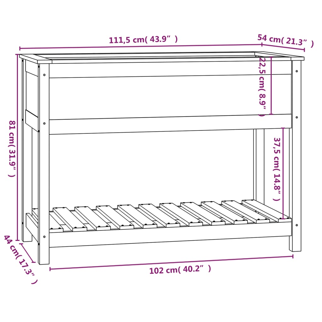 vidaXL Plantenbak met schap 111,5x54x81 cm massief grenenhout zwart