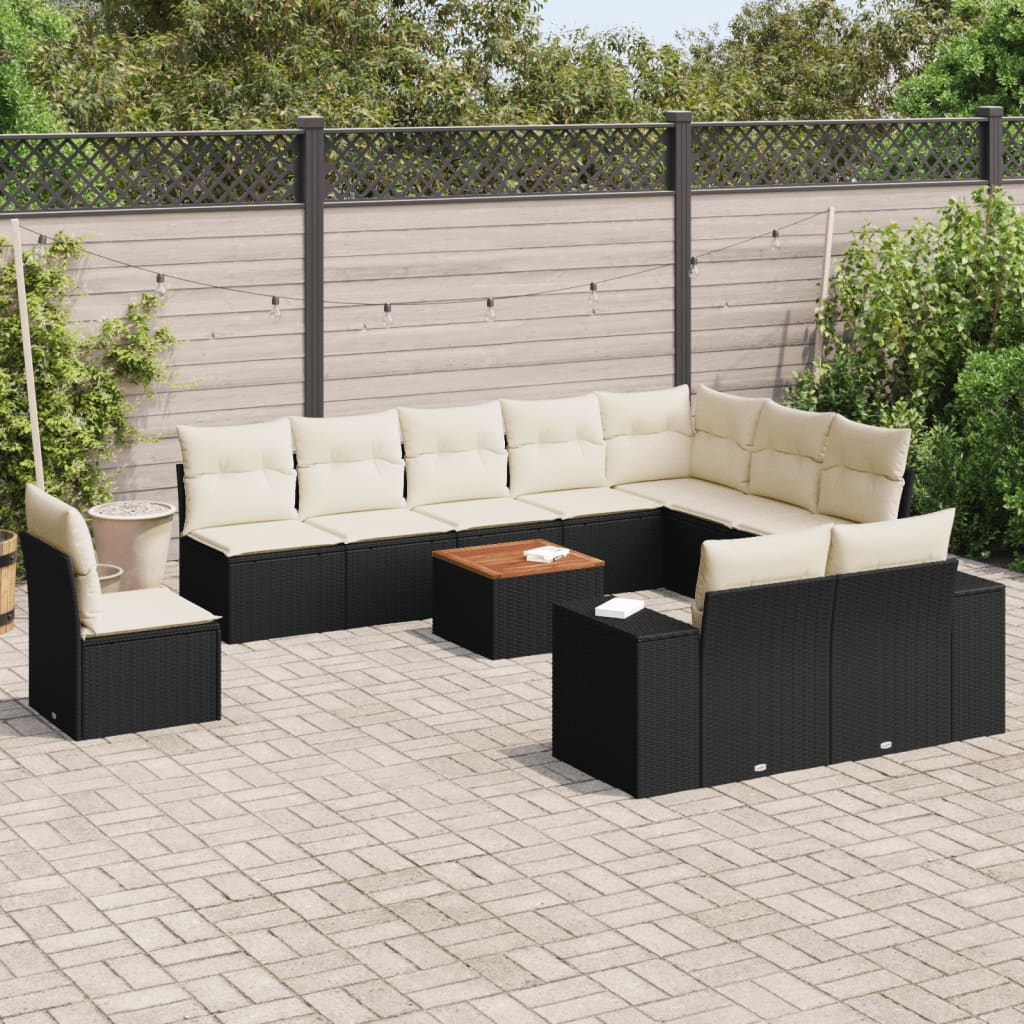 vidaXL 11-delige Loungeset met kussens poly rattan zwart